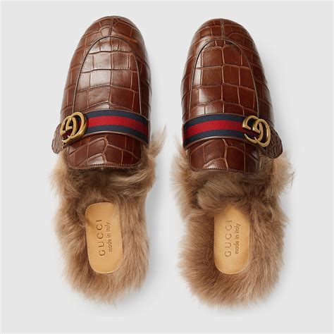 gucci leather srip|Gucci crocodile slippers.